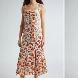 $550 Unworn Alice + Olivia Lissa Silk Blend Floral Cowl Neck Godet Midi Dress